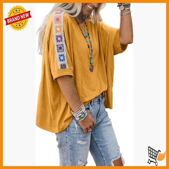 Tops - Oversized Embroidered Summer Blouse Casual Beach Vacation Top